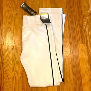 NWT MIZUNO Performance Plus Padded Baseball Pants YTH XL White w/ Navy Piping